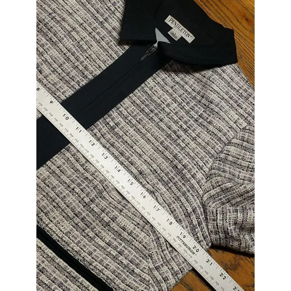 Pendleton Women's Suit Jacket LARGE Petite‎ White Black Gray Full Zip Lined